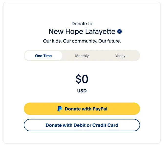 Link to Donate to New Hope via PayPal